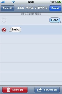 When a text message is ticked (V), it's selected.