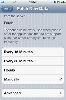 To select settings for a specific email account:Press Advanced.