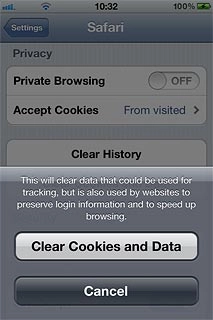Press Clear Cookies and Data to confirm.