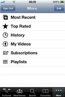 Press Most Recent, Top Rated or History.Press the required video clip.