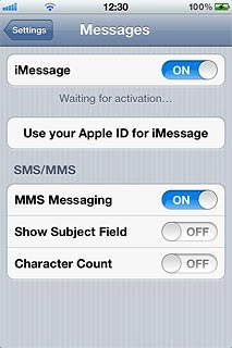 If you've not yet logged on with your Apple ID:Press Use your Apple ID for iMessage.