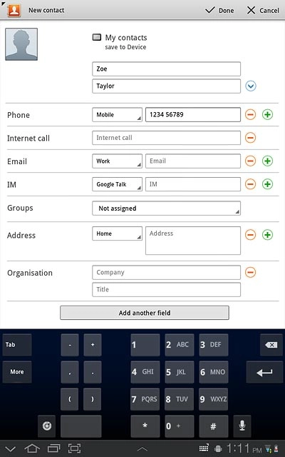 Press the field next to the phone number.