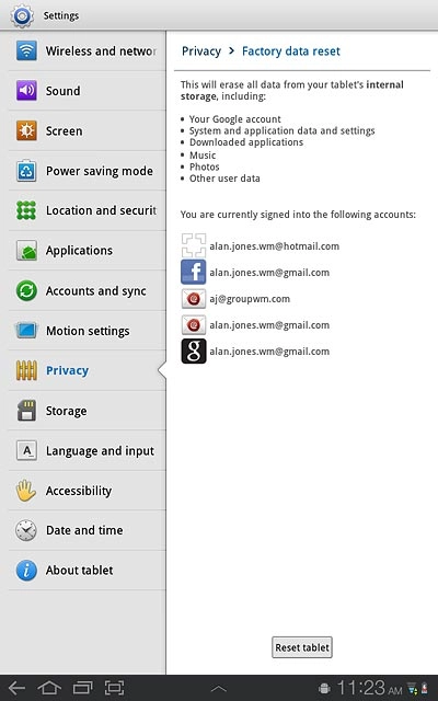 Press Reset tablet.