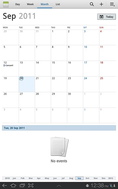 If required, slide your finger up or down on the month view at the right side of the display to select a different month.