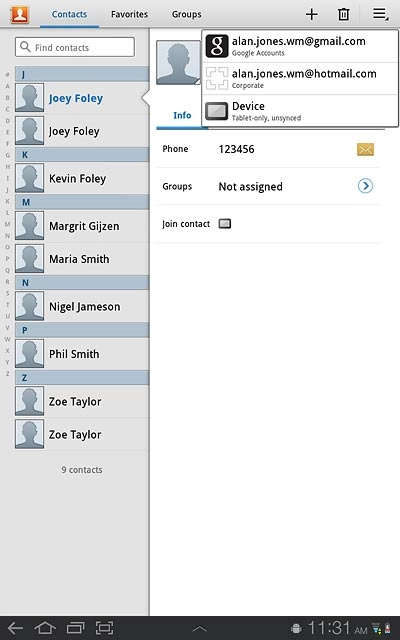 The steps below are based on the Device phone book. If you select another phone book, there may be some differences in relation to the instruction.