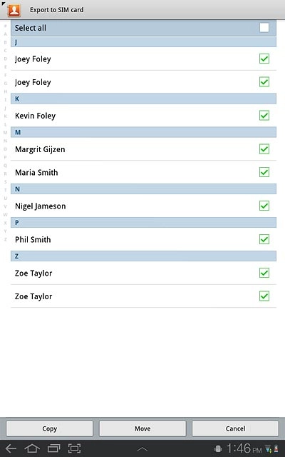 When the box next to the menu item is ticked (V), the contacts are selected.