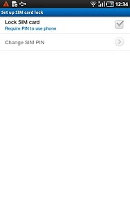 Press Lock SIM card to turn use of PIN on or off.