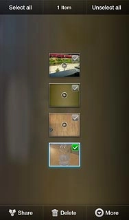 When a picture or video clip is ticked (V), it's selected.