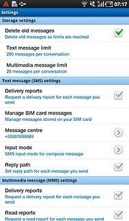 Press Delivery reports below Text message (SMS) settings to turn the function on or off.