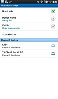 Press Scan devices.Your device now searches for devices and a list of Bluetooth devices within range is displayed.