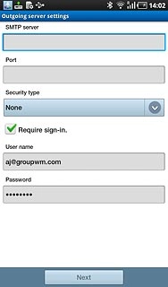 Press the field below SMTP server and key in the name or IP address of your email provider's outgoing server.Please note that if you can't send email messages when using your email provider's outgoing server, key in smtp.vodafone.net.au (Vodafone's outgoing server).