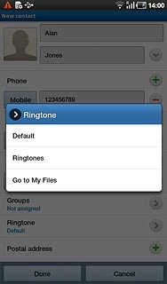 If you select Default:The ring tone corresponds to the default setting.