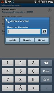 Press Disable.A request to cancel all diverts is sent to the network.