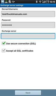 Press the field below Exchange server and key in the server address.