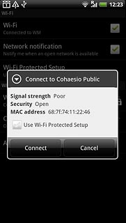 Follow the instructions on the display to select security settings, if required.Press Connect.
