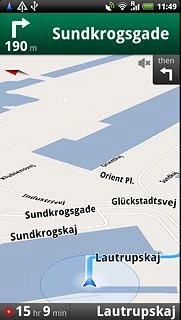 The navigation window with information about your route is displayed.The next turn and the next route detail are displayed at the top of the display.