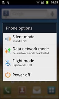 Press Flight mode.Depending on the current setting, flight mode is now turned on or off.