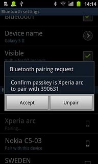 Check that the same access code is displayed on both devices and press Accept.The new device is displayed on the list of paired devices.