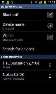 Press Search for devices.Your phone now searches for devices and after a moment, a list of Bluetooth devices within range is displayed.