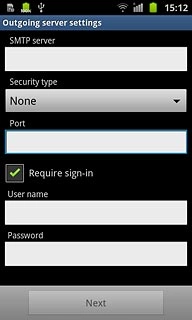 If you turn on SMTP authentication:Follow the instructions on the display to key in the username and password for your email account.Please note that if you're using Vodafone's outgoing server, turn off SMTP authentication and leave the username and password fields empty.Press Next.