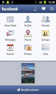 You can now use the application.Please note that Facebook isn't part of the original application package and therefore only a general description is given here.You have a number of options, such as:Write status updatesSend messagesWrite text on WallUpload picturesSelect application settings
