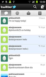 You can now use the application.Please note that Twitter isn't part of the original application package and therefore only a general description is given here.You have a number of options, such as:Write status updatesView status updates from people you followView messages sent directly to youTurn status updates on or off