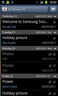 To see a list of email accounts:Press the field in the top left corner of the display.