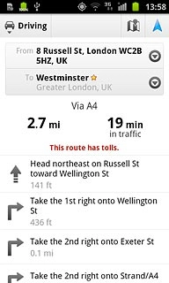 To view the entire route on the map:Press the map icon.
