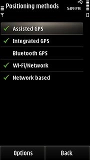 Press one of the following positioning methods to turn them on or off:Assisted GPS