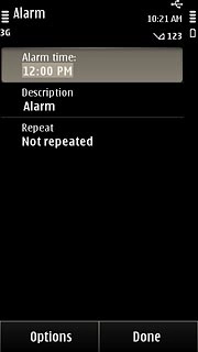 Press Alarm time.Key in a time for the alarm.
