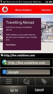 Key in the address of the required web page and press Go to.