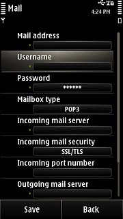Press Username.Key in the username for your email account.