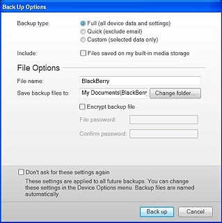 Click Back up to back up the phone memory to the computer.