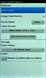 When the box next to the menu item is ticked (V), video light is turned on.