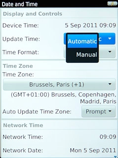 Press Automatic or Manual to turn automatic date and time update on or off.