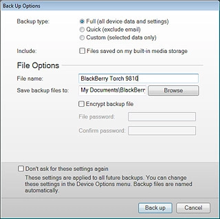 Click Back up to back up the phone memory to the computer.