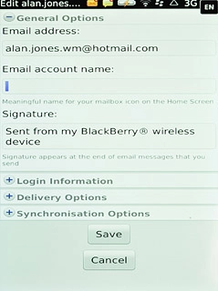 Press the field below Email account name and key in a name for the email account (such as 