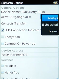 Press the required setting.