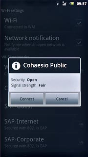 Follow the instructions on the display to select security settings, if required.Press Connect.