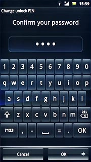 Key in the phone lock code again and press OK.