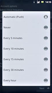 Press Automatic (Push), Never or the required interval.Please note:Every time your phone connects to the server to synchronise, data charges will apply.