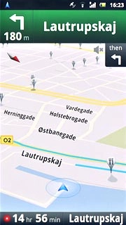 If it's the first time you use the application:Follow the instructions on the display to install voice navigation.The navigation window with information about your route is displayed.The next turn and the next route detail are displayed at the top of the display.