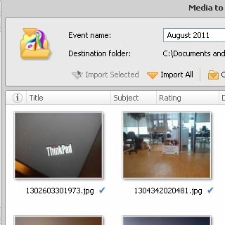 Press Import All at the top of the screen to transfer pictures and video clips from your phone to your computer