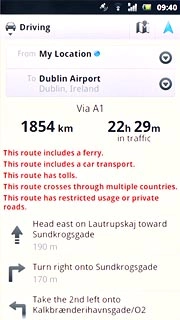 To view the route on the map:Press the map icon.