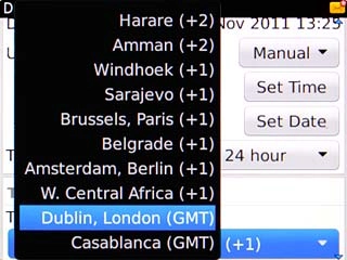Highlight the required time zone and press the Navigation key.