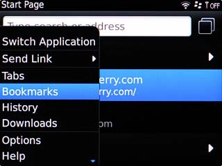 Scroll to Bookmarks and press the Navigation key.