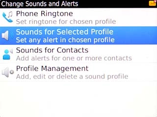 Scroll to Sounds for Selected Profile and press the Navigation key.