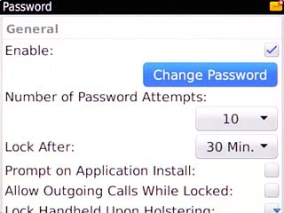 Scroll to Change Password and press the Navigation key.