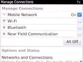 Scroll to Mobile Network and press the Navigation key to turn flight mode on or off.