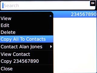 Scroll to Copy All To Contacts and press the Navigation key.